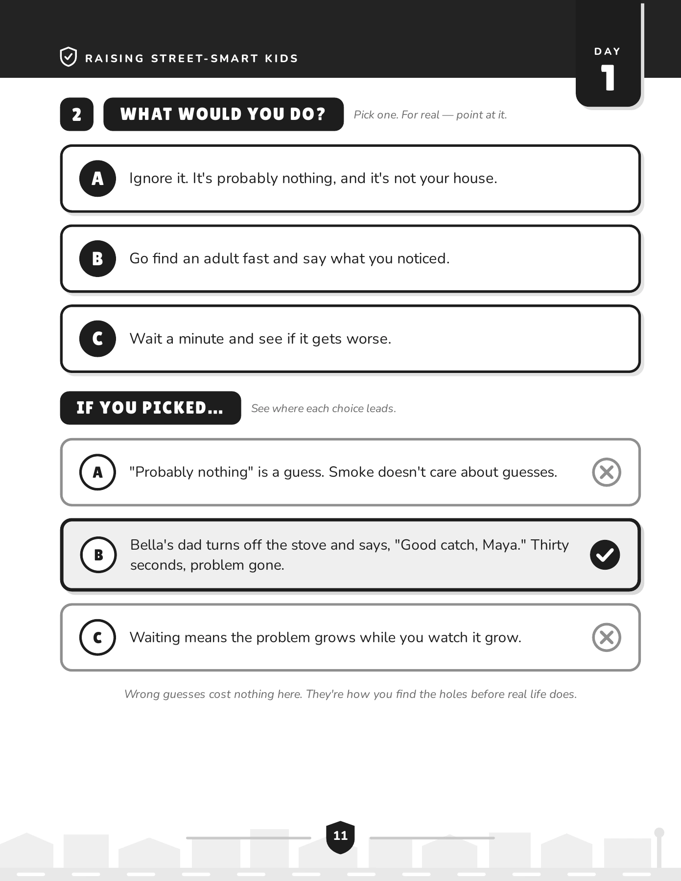Day 1, page 11: What would you do? — the choices
